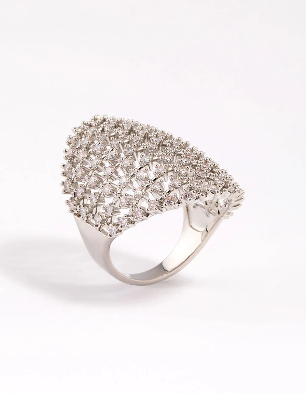 Silver Cubic Zirconia Shield Ring Hypoallergenic Gift