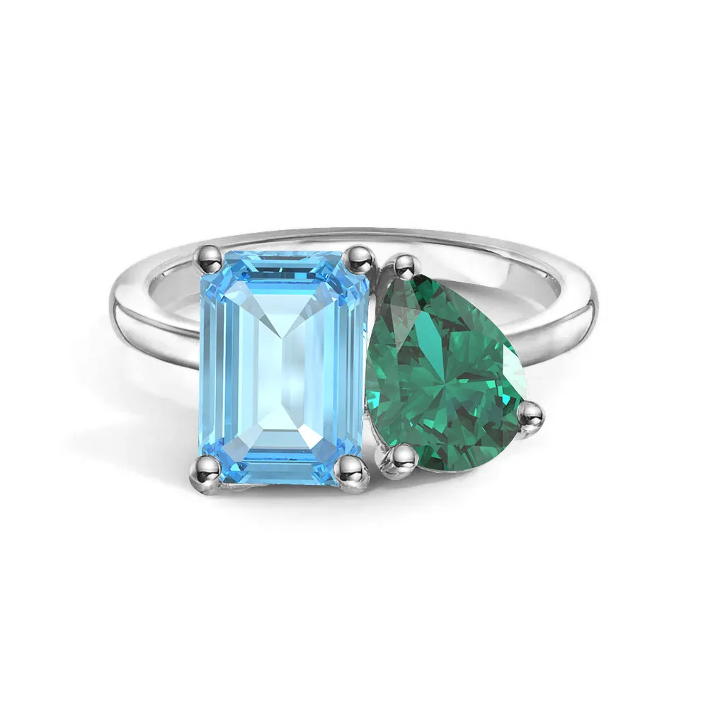 Unique Look Toi et Moi Personalized Aquamarine Birthstone Anniversary Ring