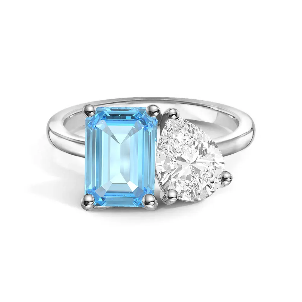 Toi et Moi Personalized Aquamarine Birthstone Anniversary Ring Zero Waste