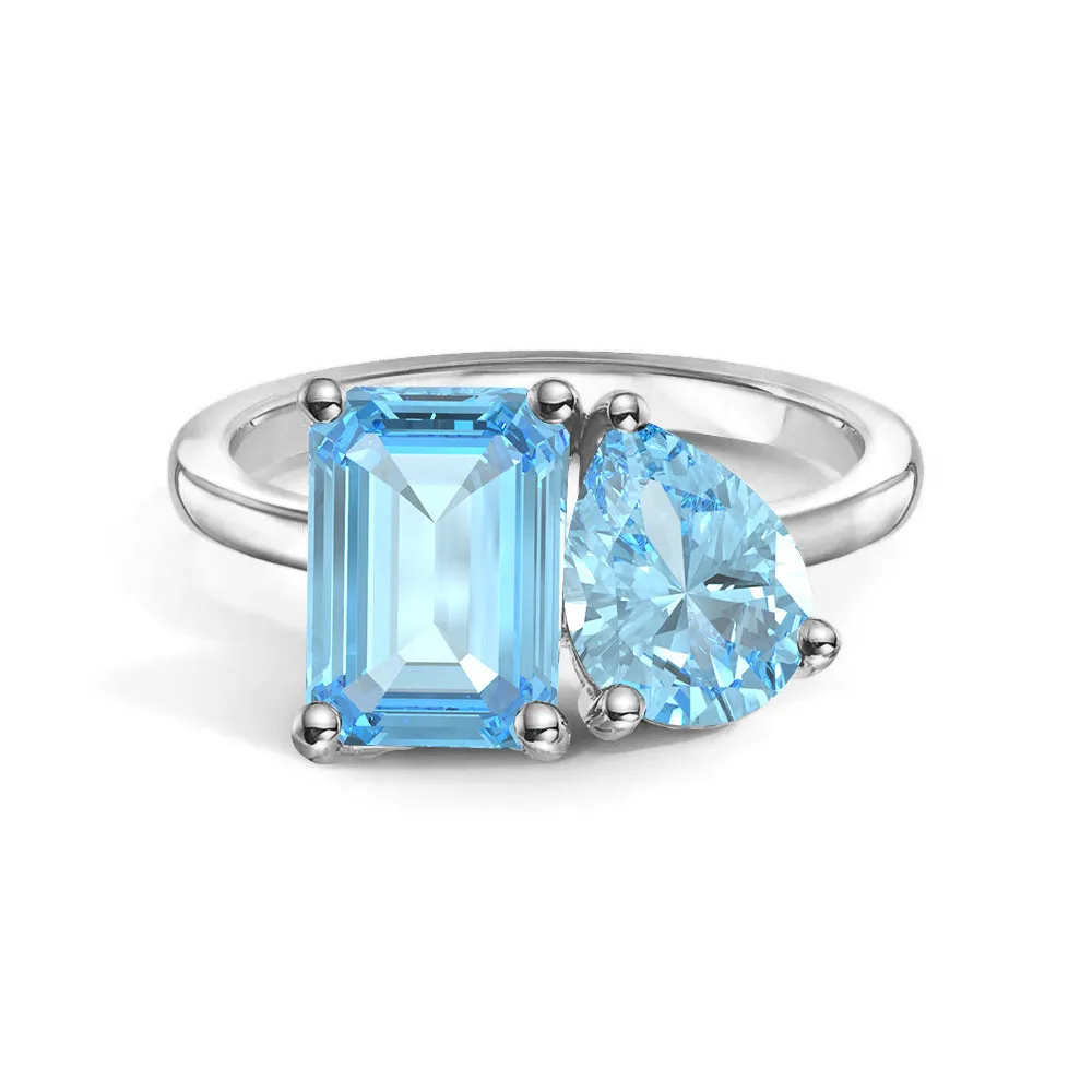 Comfortable Statement Toi et Moi Personalized Aquamarine Birthstone Anniversary Ring
