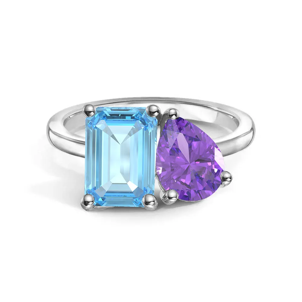Toi et Moi Personalized Aquamarine Birthstone Anniversary Ring Classic Contour