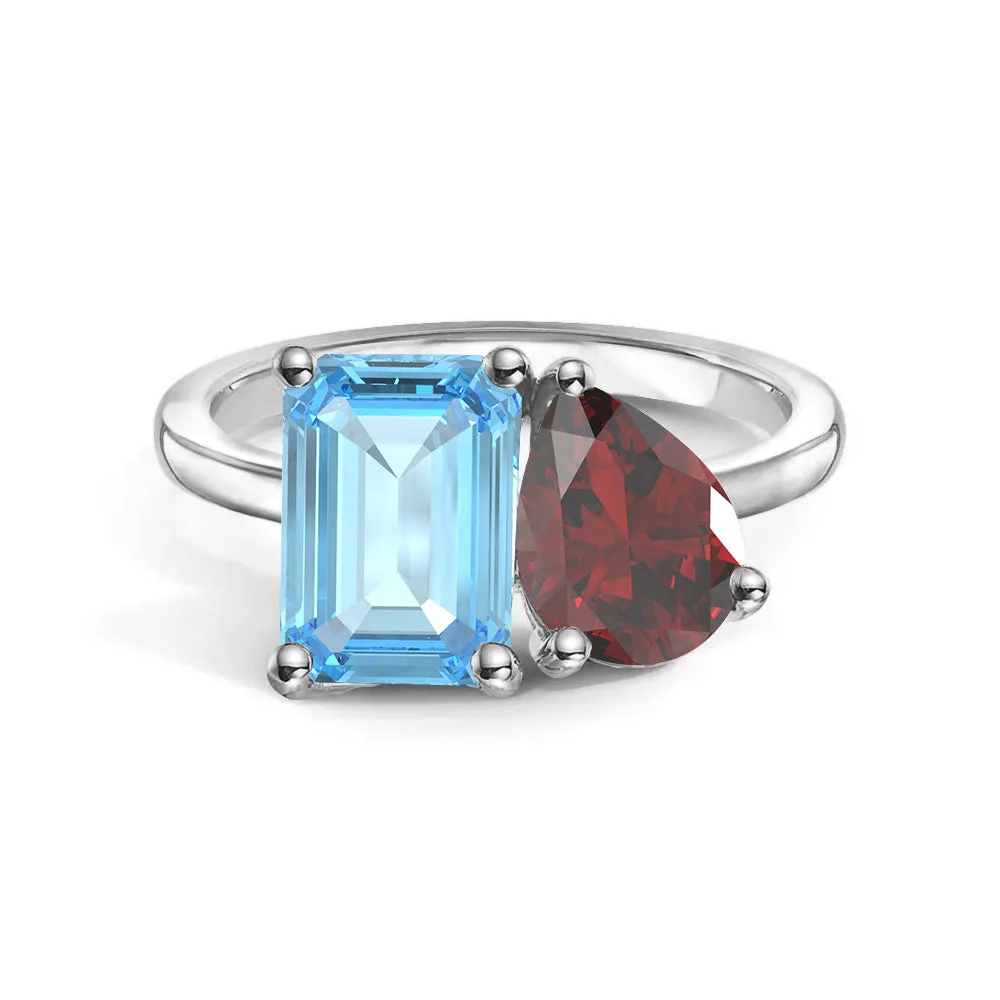 Toi et Moi Personalized Aquamarine Birthstone Anniversary Ring Unisex accessory