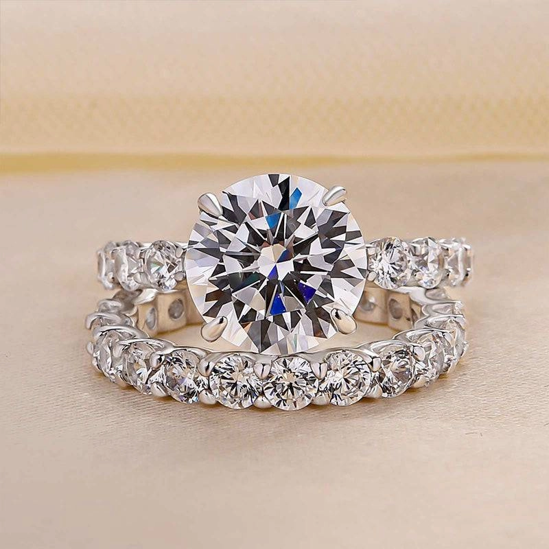 Elegant 3.0Ct Round Cut Wedding Ring Set With Eternity Wedding Band Heritage Style Dazzling Glow