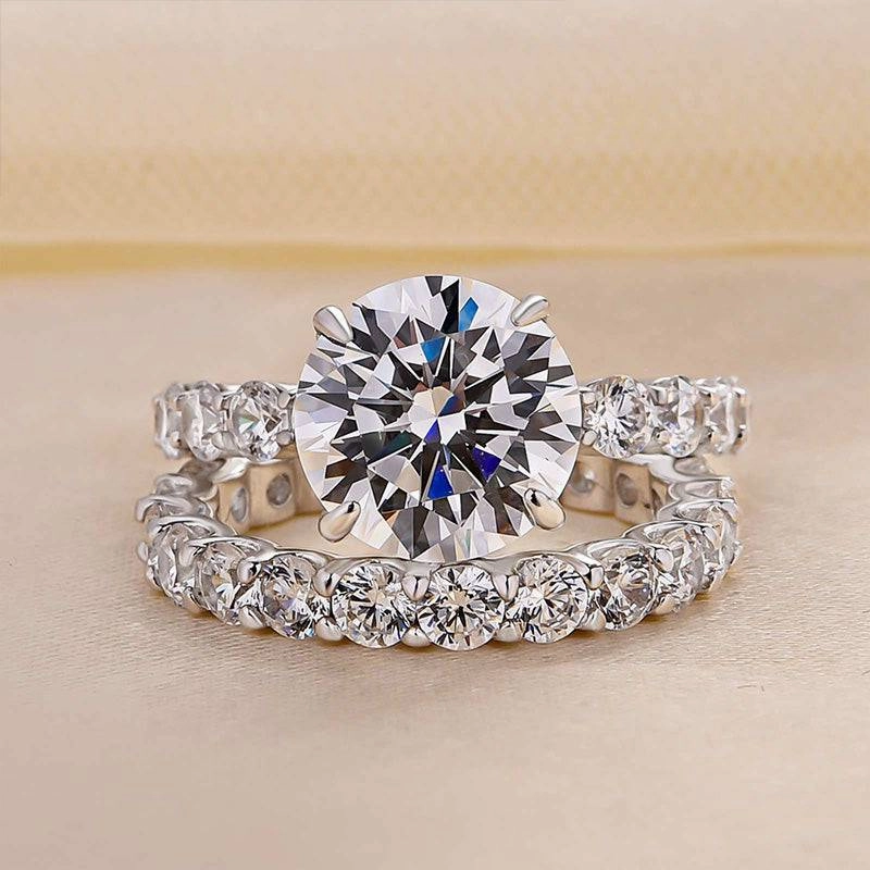 Mature Style Dainty Accent Elegant 3.0Ct Round Cut Wedding Ring Set With Eternity Wedding Band