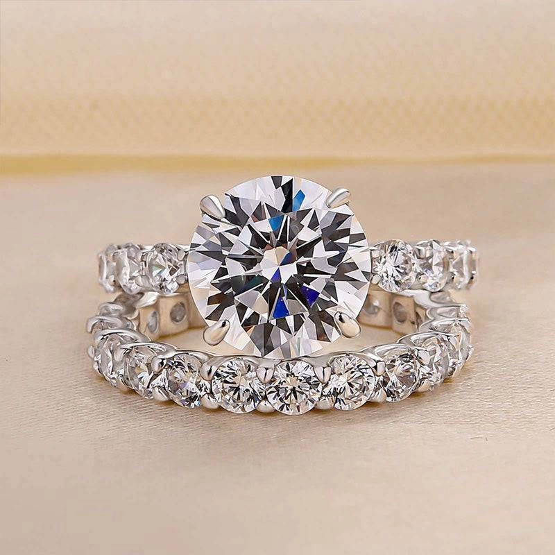 Elegant 3.0Ct Round Cut Wedding Ring Set With Eternity Wedding Band Quick Style