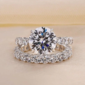 Graceful Shine Balanced Form Elegant 3.0Ct Round Cut Wedding Ring Set With Eternity Wedding Band