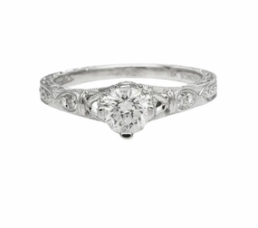 Signature Touch 18 Karat White Gold Engraved Antique Engagement Ring (.71ctw)