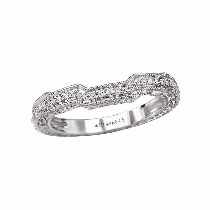 14K White Gold Curved Filigree and Milgrain Wedding Band Timeless Beauty
