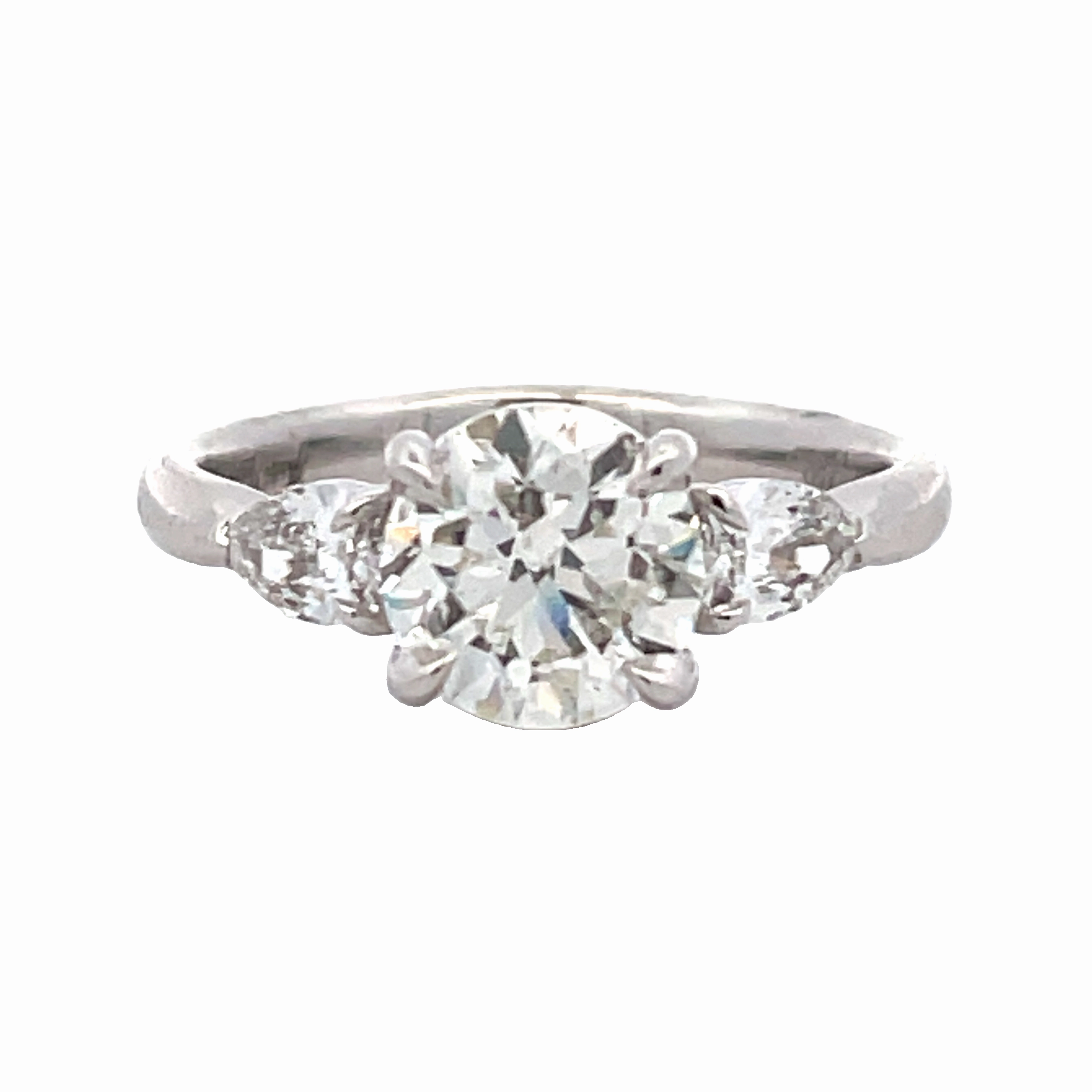 18kw 3 Stone Round & Pear Diamond Engagement Ring (1.90cttw) Gift Option Classic Trend