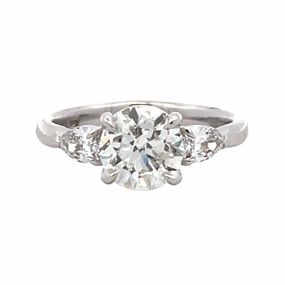 18kw 3 Stone Round & Pear Diamond Engagement Ring (1.90cttw) Gift Option Classic Trend