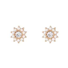 Metallic Jewelry Gold White Flower Diamante Stud Earrings
