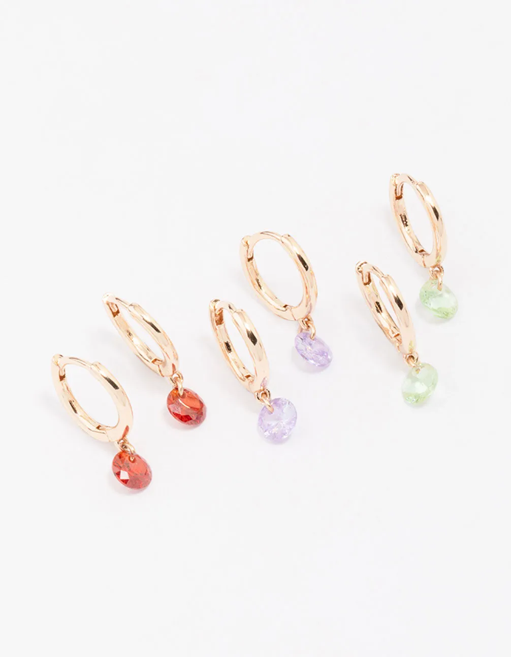 Seasonal Trinket Gold Mixed Cubic Zirconia Crystal Huggie Hoop Earring 3-Pack