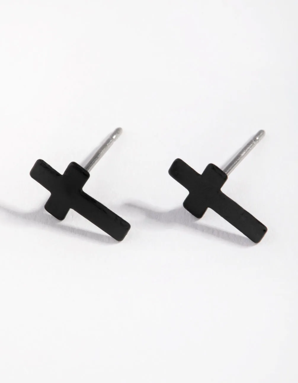 Matte Black Cross Stud Earrings Glossy Accent