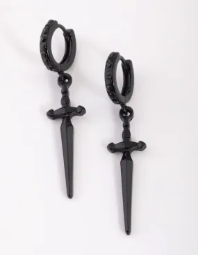 Stunning Style Matte Black Dagger Huggie Hoop Earrings