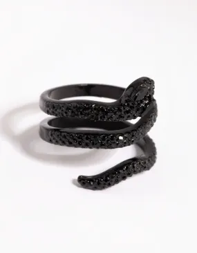 His Present Matte Black Diamante Snake Ring