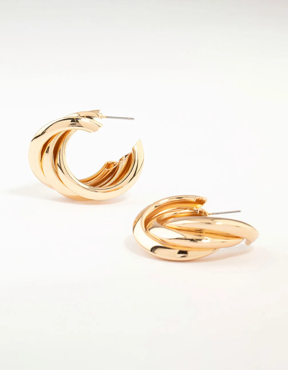 Gold Crossover Thick Hoop Earrings Formal Trinket Social Ornament
