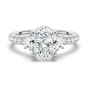 Durable Expression Polished Accent Three Stone Oval & Half Moon Moissanite Engagement Ring with Pav?? Band