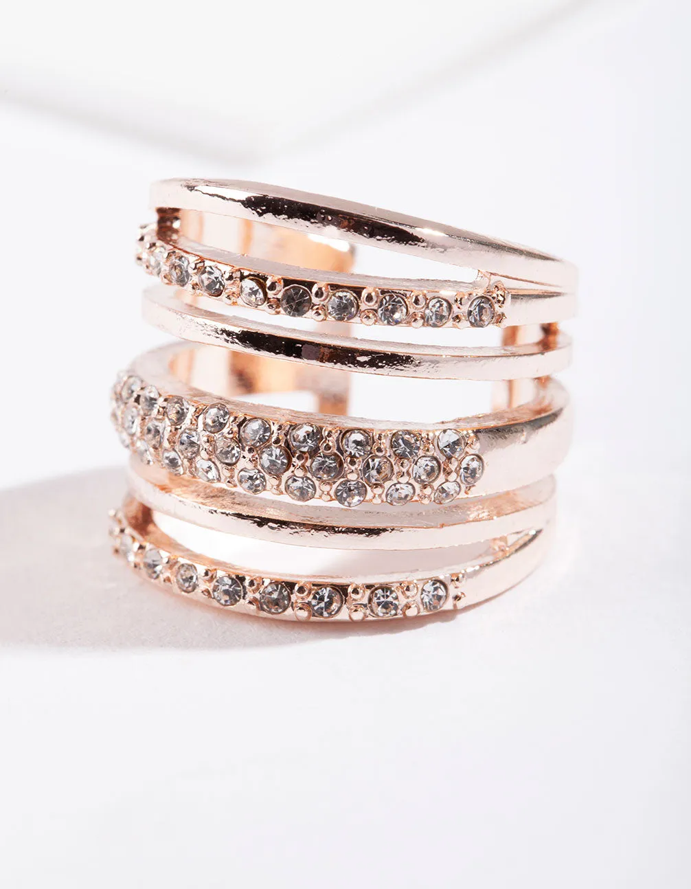 Rose Gold Six Layer Diamante Band Ring Glam Element