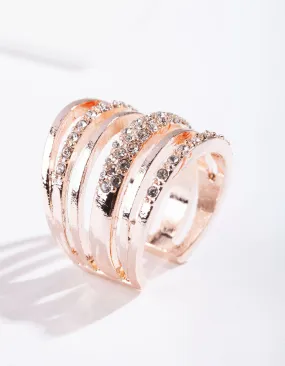 Modern Bauble Premium Style Rose Gold Six Layer Diamante Band Ring