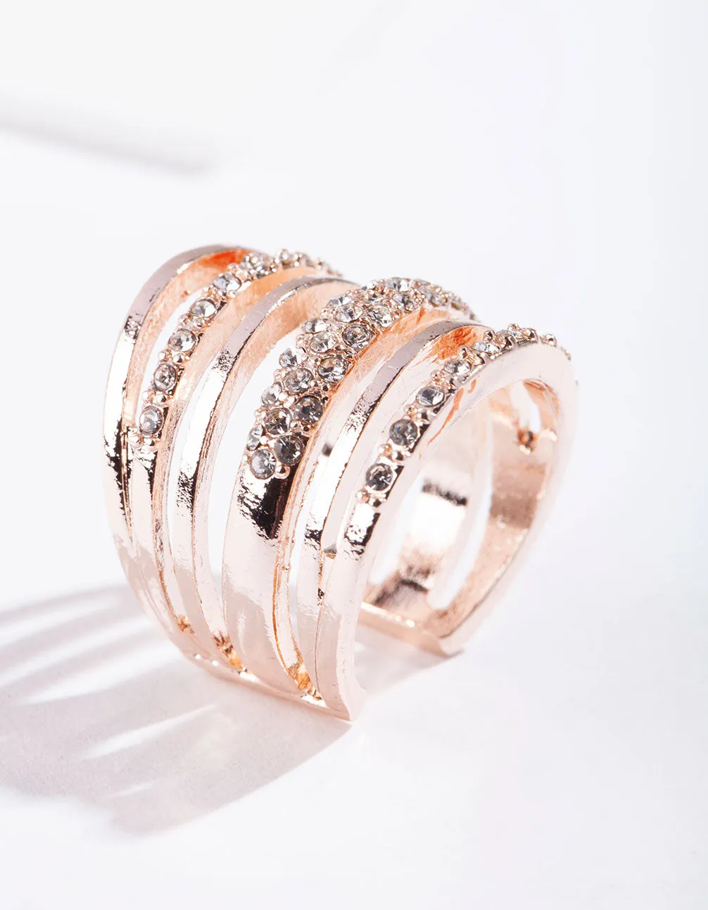 Modern Bauble Premium Style Rose Gold Six Layer Diamante Band Ring
