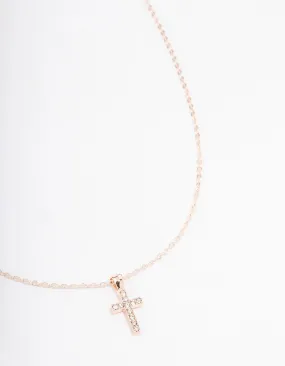 Carefree Day Rose Gold Diamante Cross Short Necklace