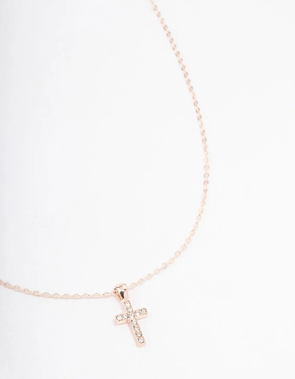 Minimalist Design Rose Gold Diamante Cross Short Necklace
