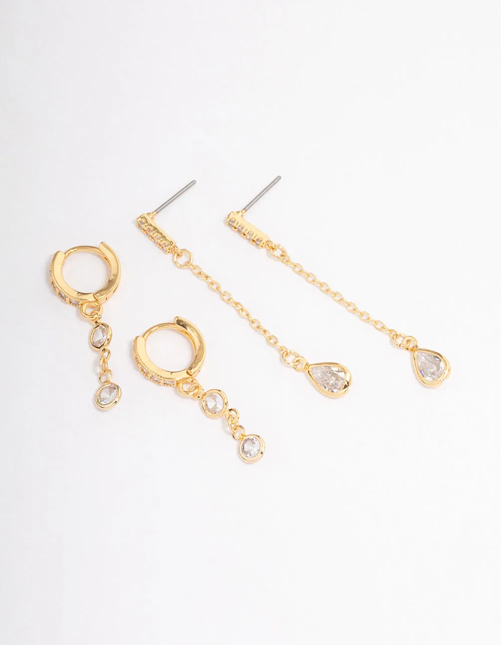 Gold Plated Round & Pearl Cubic Zirconia Earrings Pack Spiral Accessory