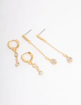 Gold Plated Round & Pearl Cubic Zirconia Earrings Pack Spiral Accessory
