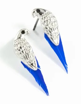 Stylish Element Elegant Element Mini Bird Blue Feather Stud Earrings