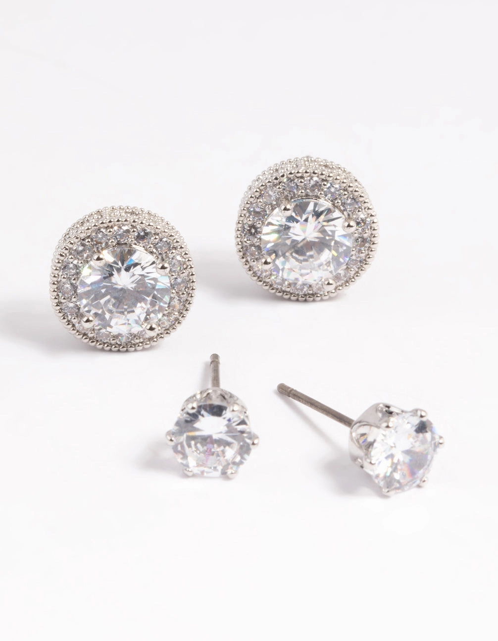 Silver Diamond Simulant Stud Earring Set Delicate Element