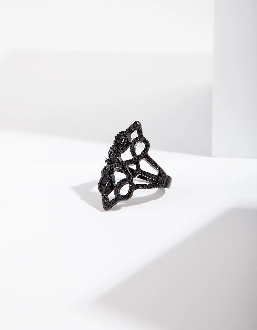 Black Diamante Filigree Ring Pure Simplicity