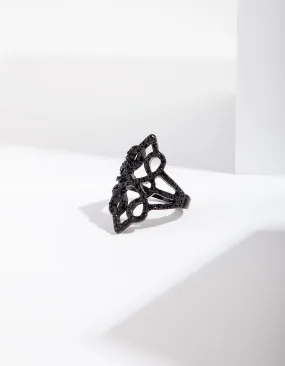 Black Diamante Filigree Ring Delicate Product Lightweight Appearance