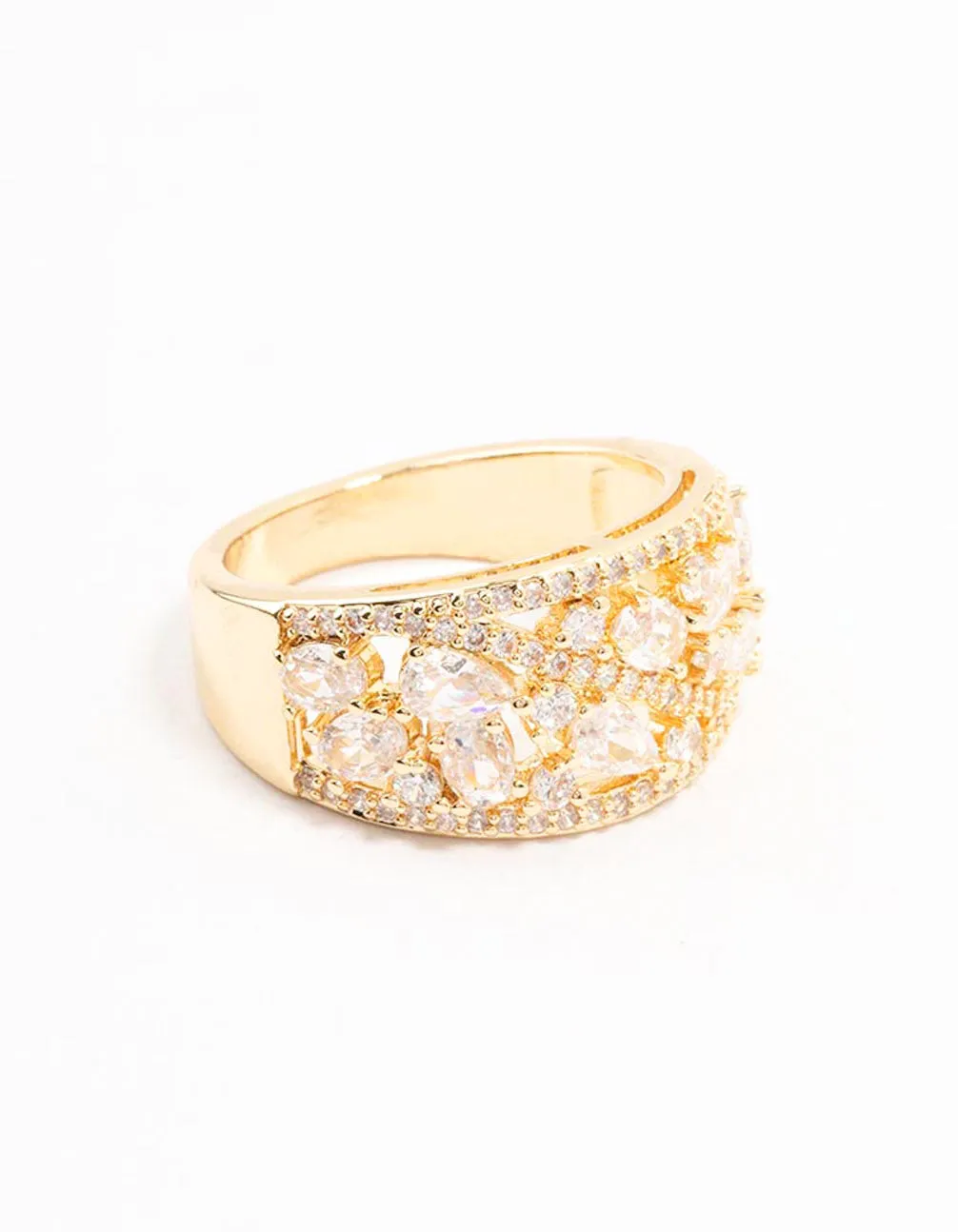 Luxurious Feel Evening Event Gold Plated Mixed Stone Cubic Zirconia Ring