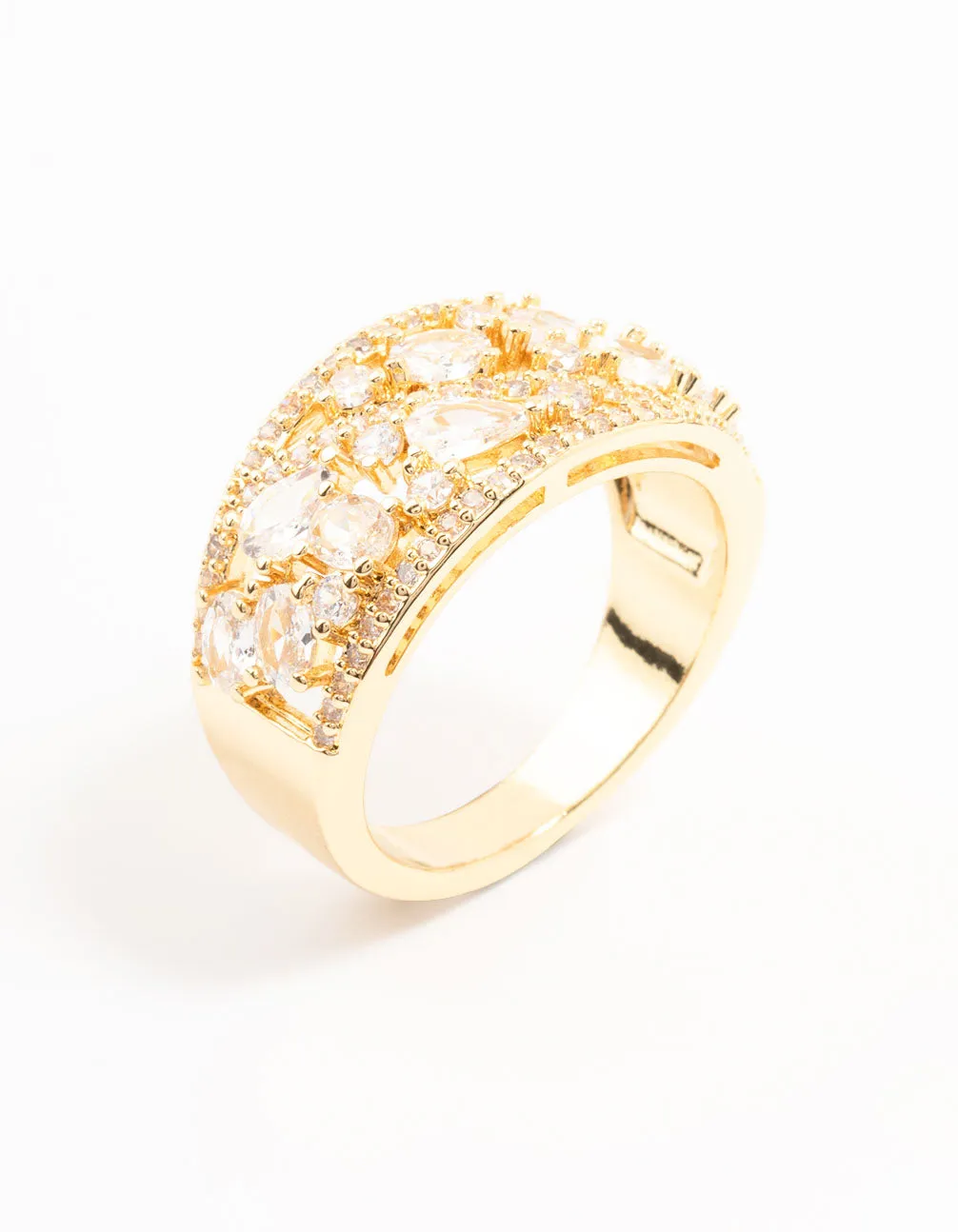 Quiet Style Gold Plated Mixed Stone Cubic Zirconia Ring