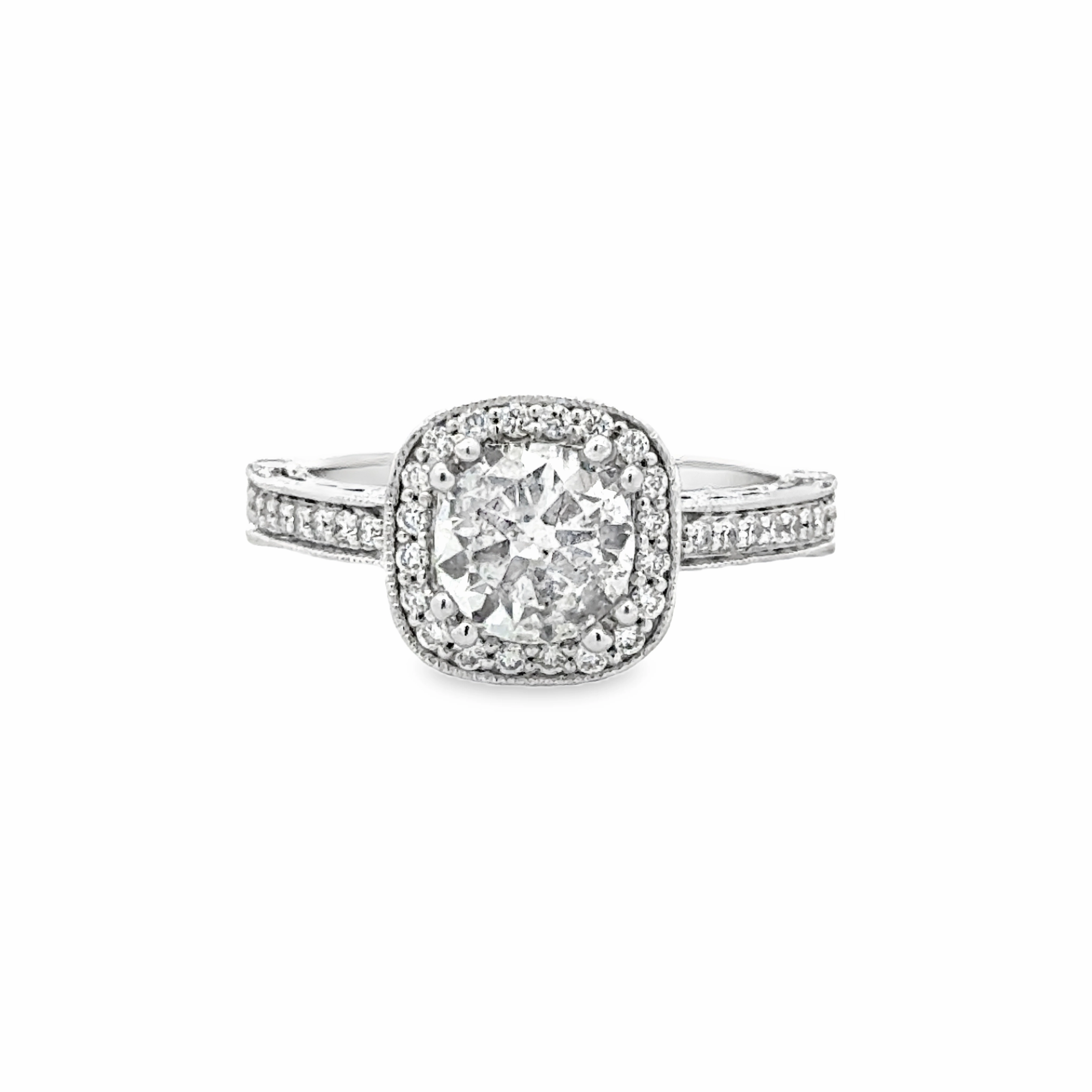 CUSHION SHAPE DIAMOND BEZEL WITH ROUND CENTER STONE 1.30CT TW Feminine Edge Flawless Radiance