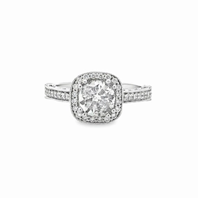 CUSHION SHAPE DIAMOND BEZEL WITH ROUND CENTER STONE 1.30CT TW Feminine Edge Flawless Radiance