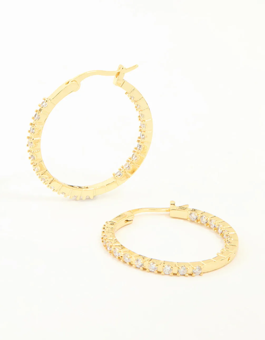 Gold Plated Cubic Zirconia Skinny Large Hoop Earrings Neutral Jewelry