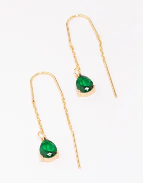Gold Plated Cubic ZIrconia Emerald Threader Drop Earrings Refined Selection Pretty Vibe