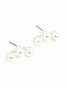 Rose Gold Pearl Crawler Stud Earrings Artistic Ornament