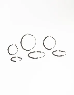 Chic Embellishment Black Coated Twisted Hoop Earrings 3-Pack