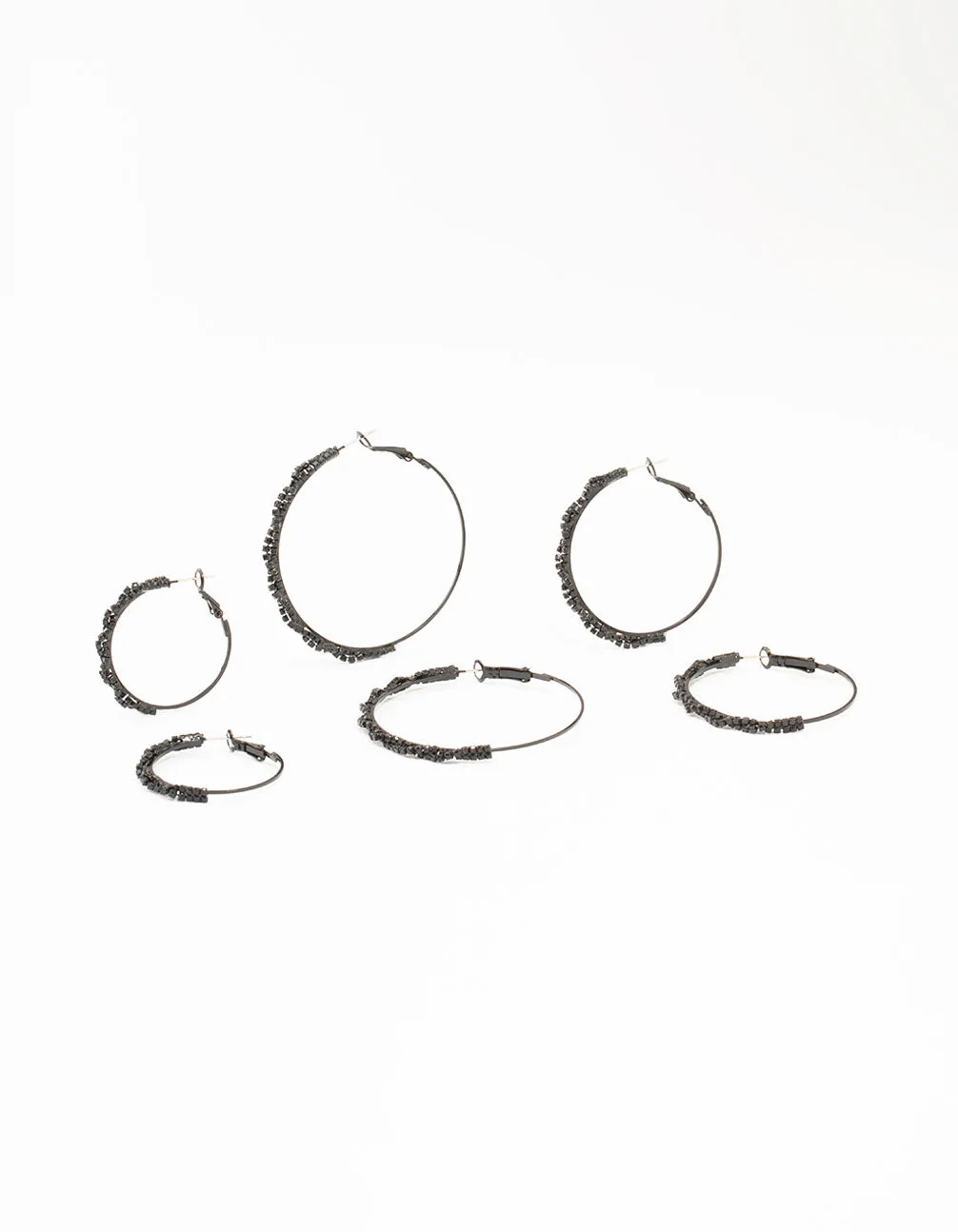 Chic Embellishment Black Coated Twisted Hoop Earrings 3-Pack
