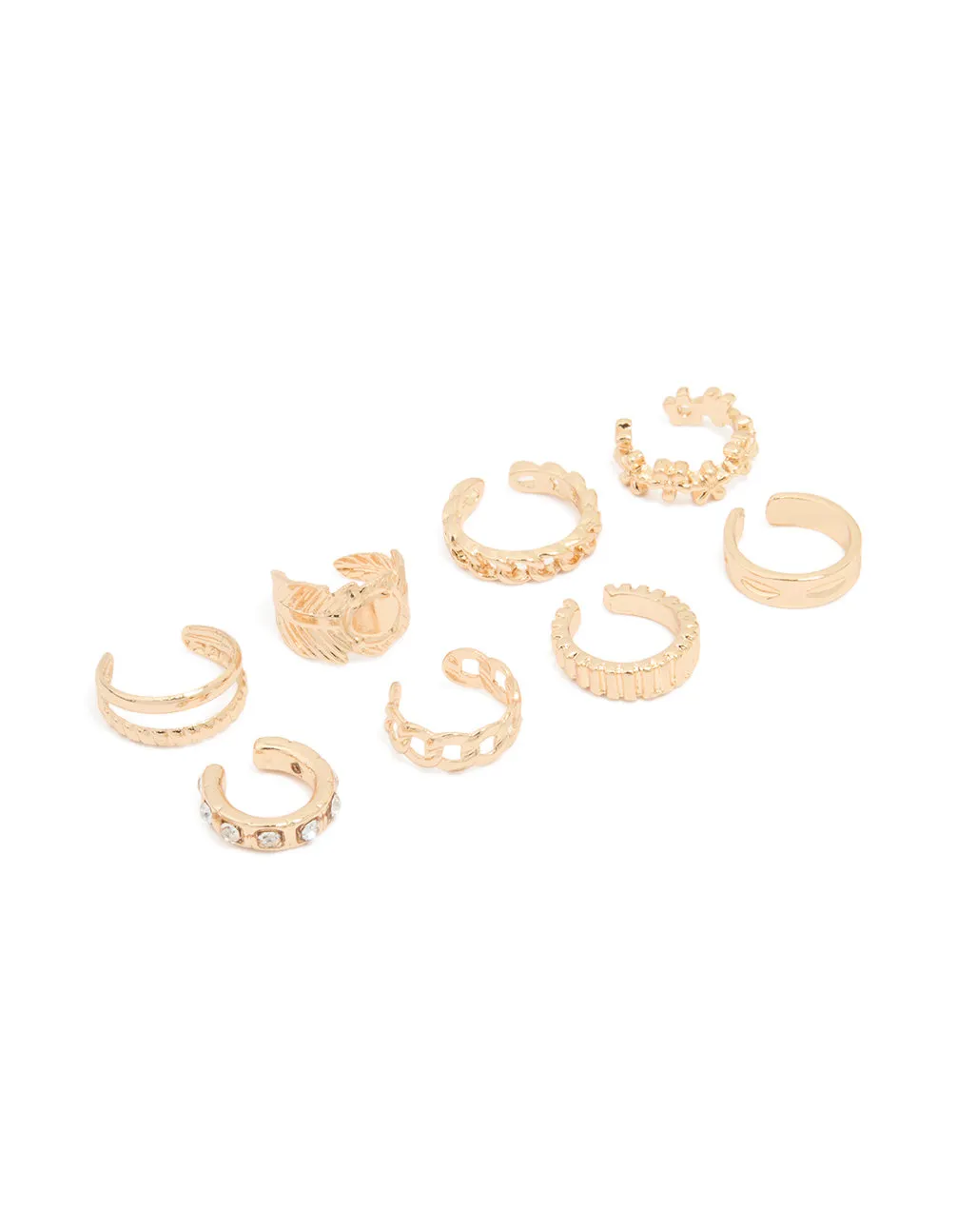Gold Plated Thin Mixed Ear Cuffs 8-Pack Vintage-Inspired Adornment Avant-Garde Accessory