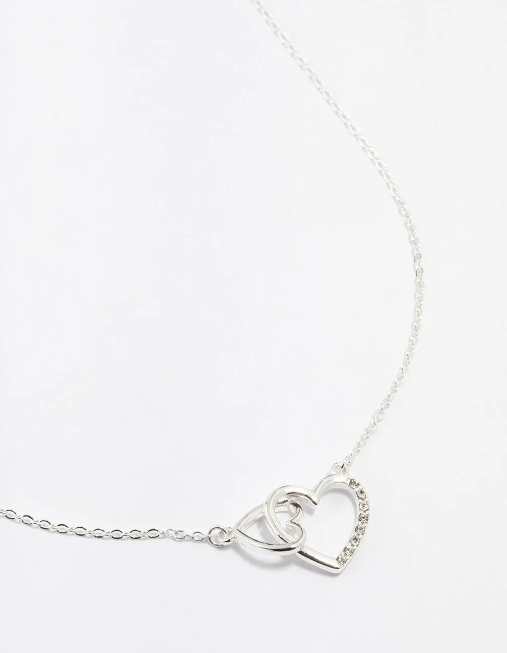 Silver Diamante Heart Link Necklace Superior Accessory Daily Accent