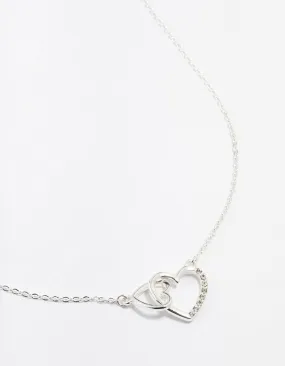 Silver Diamante Heart Link Necklace Superior Accessory Daily Accent