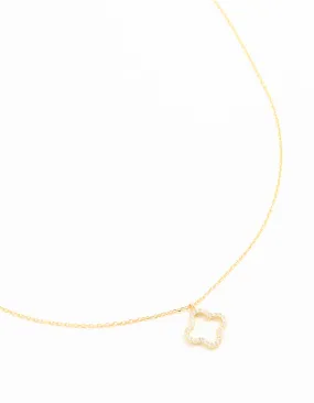 Gold Plated Sterling Silver Cubic Zirconia Flower Pendant Necklace Simple Gift