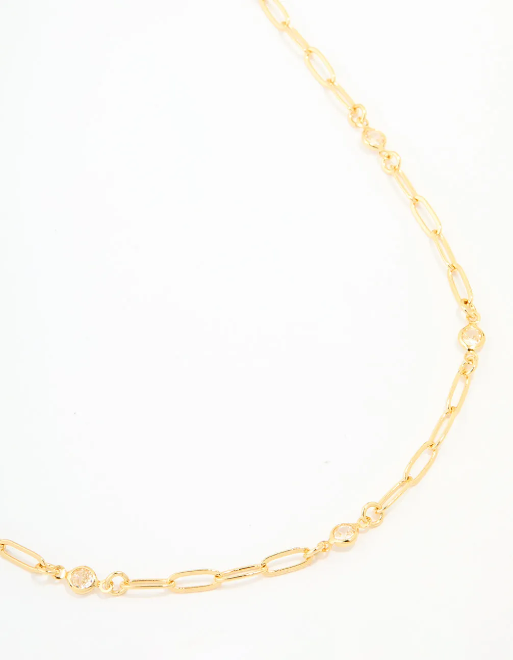 Stylish Edge Gold Plated Brass Cubic Zirconia Open Link Chain Necklace