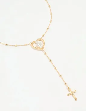 Mixed Metal Cross Heart & Mary Y-Necklace Century Item