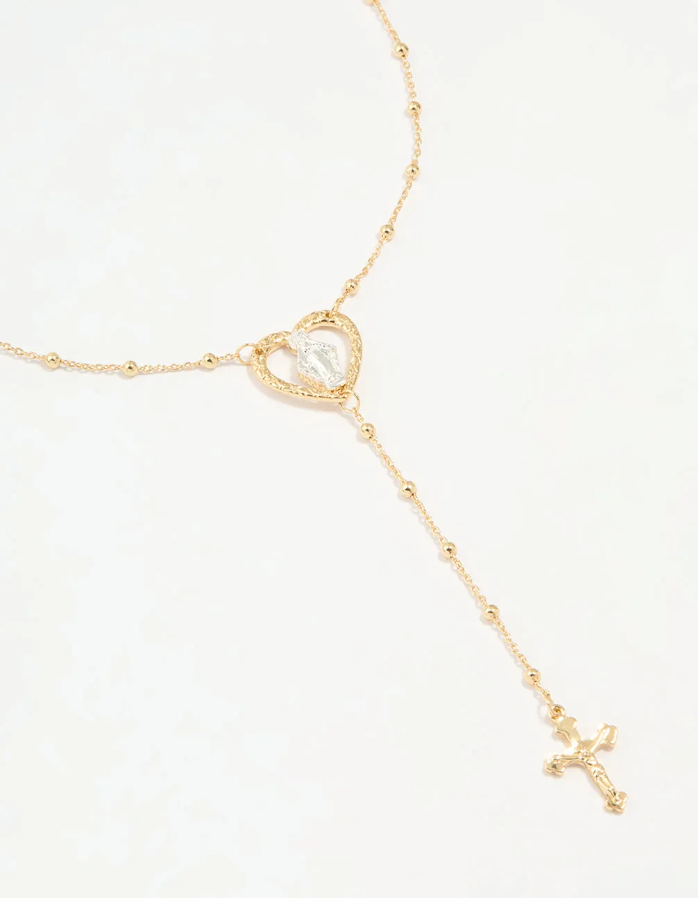 Mixed Metal Cross Heart & Mary Y-Necklace Century Item