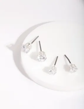 Sophisticated Accent Substantial Trinket Silver Cubic Zirconia Round Stud Earring Pack
