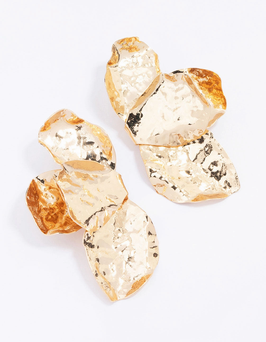 Gold Hammered Statement Petal Stud Earrings Curved Accessory